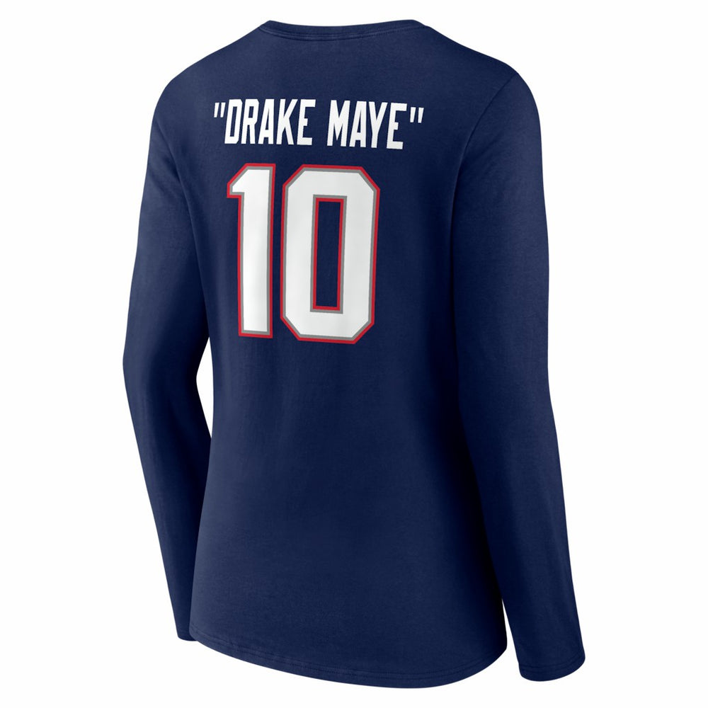 Drake Maye New England Patriots Women's Nickname V-Neck Long Sleeve T-Shirt Navy | NFL