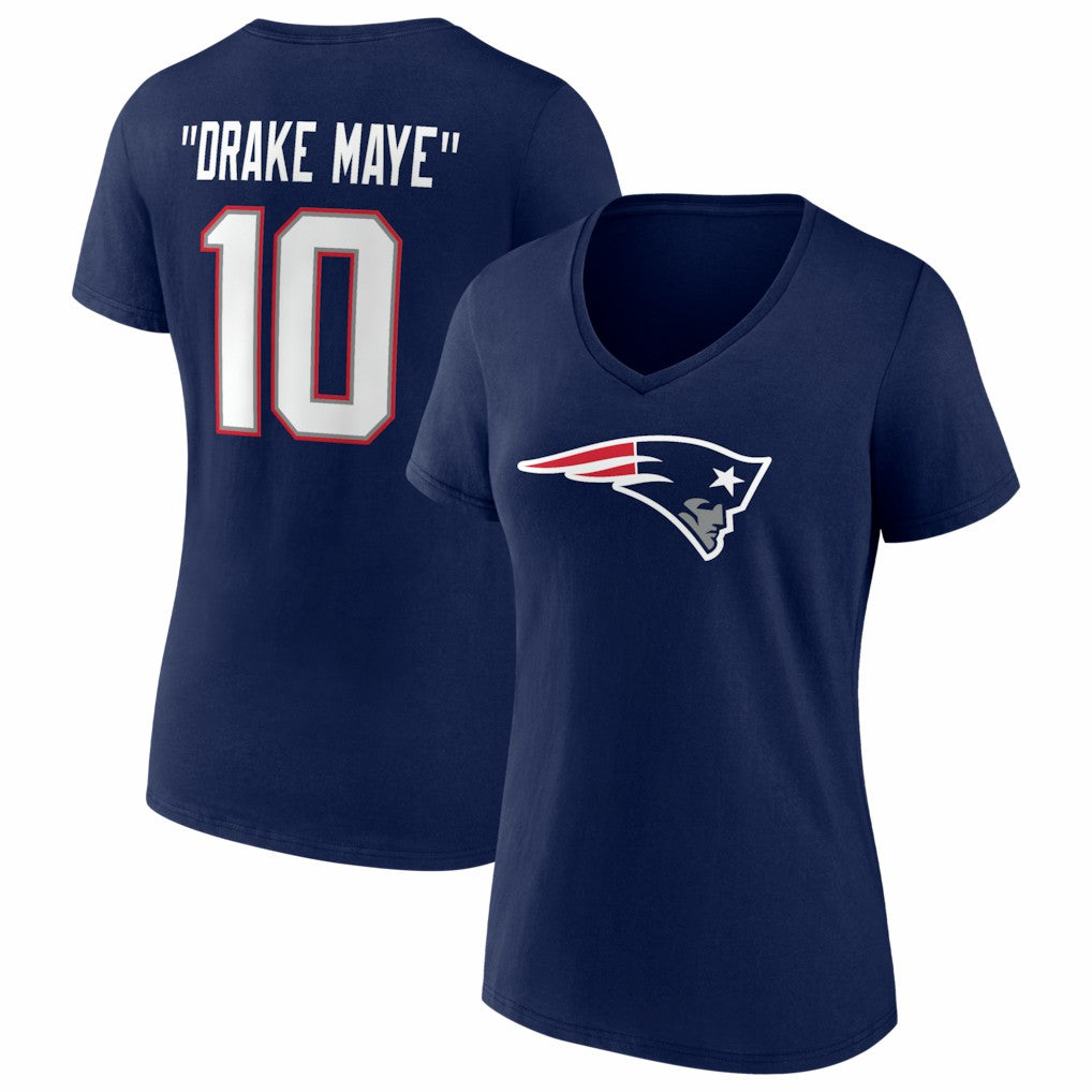 Drake Maye New England Patriots Women's Nickname V-Neck T-Shirt Navy | NFL