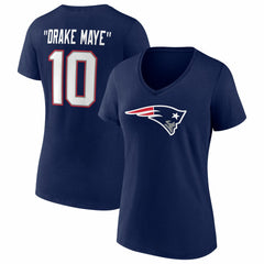 Drake Maye New England Patriots Women's Nickname V-Neck T-Shirt Navy | NFL