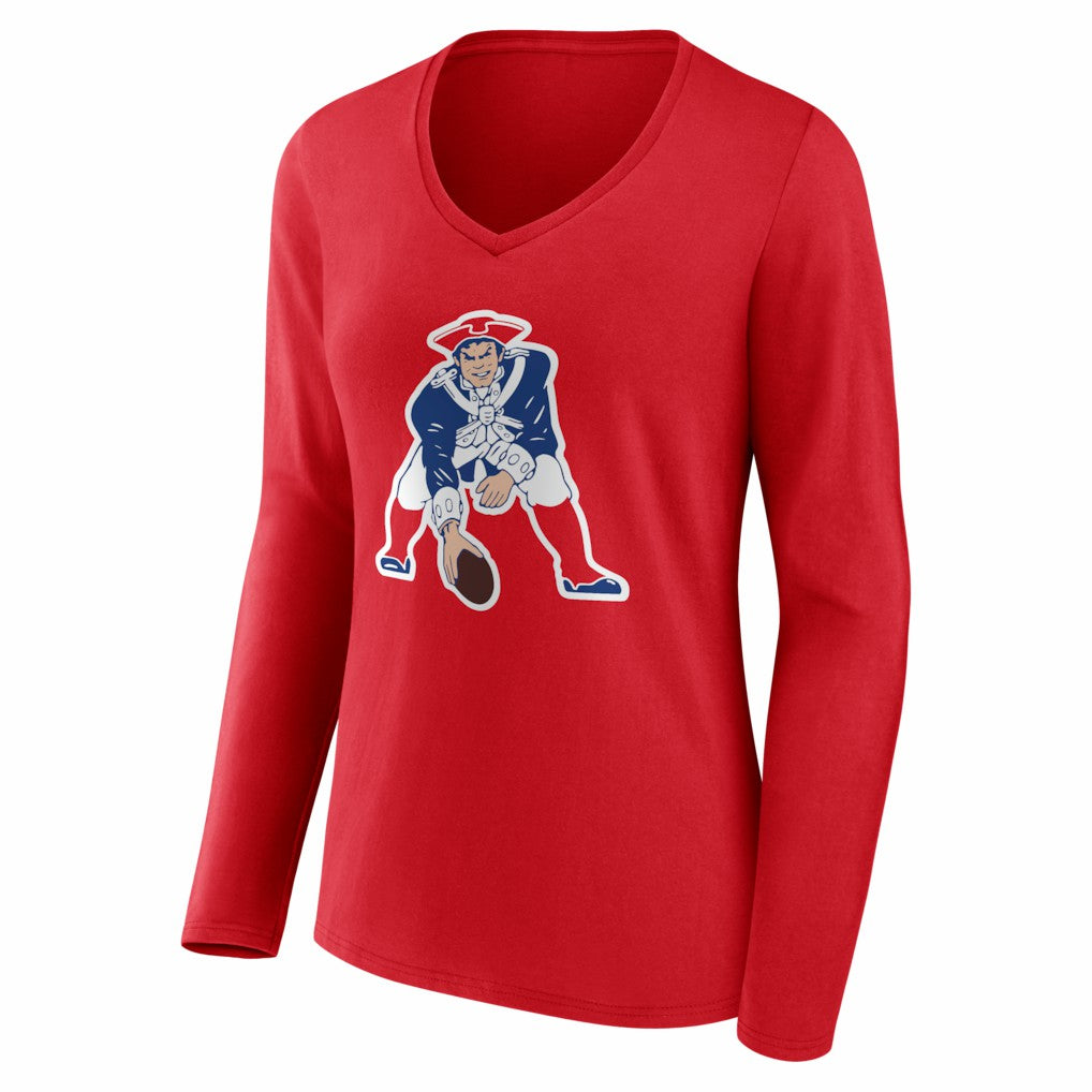 Drake Maye New England Patriots Women's Nickname V-Neck Long Sleeve T-Shirt Red | NFL