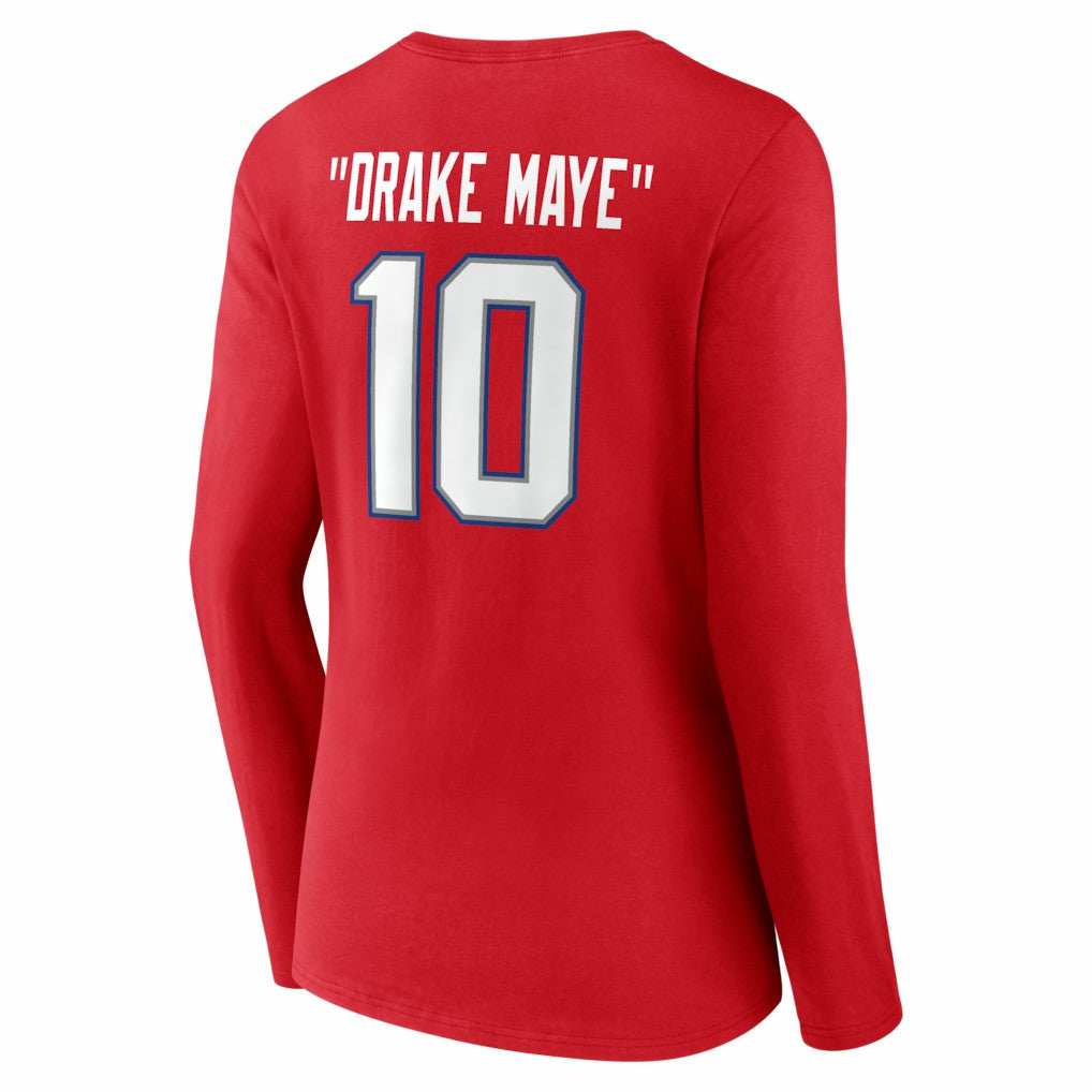 Drake Maye New England Patriots Women's Nickname V-Neck Long Sleeve T-Shirt Red | NFL
