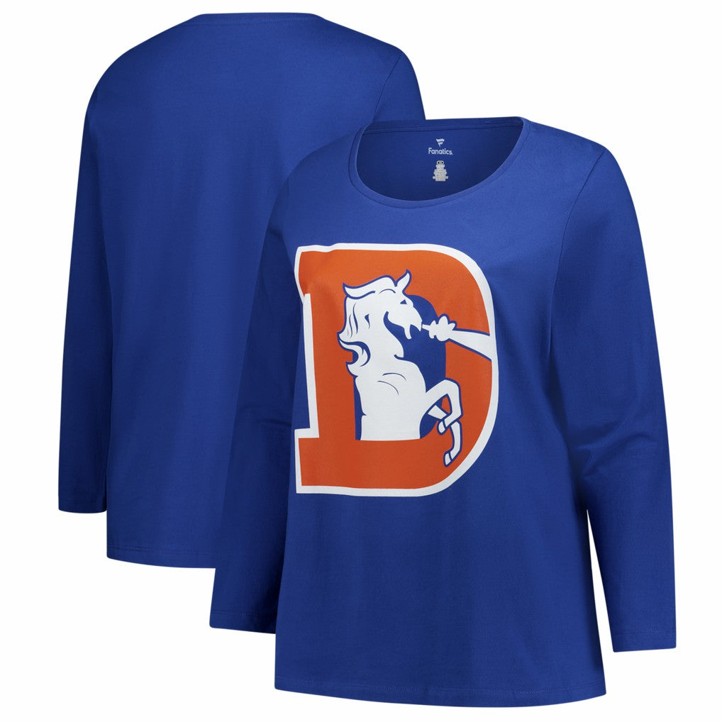 Denver Broncos Women's Plus Size Primary Logo Long Sleeve Scoop Neck T-Shirt Royal | Fanatics