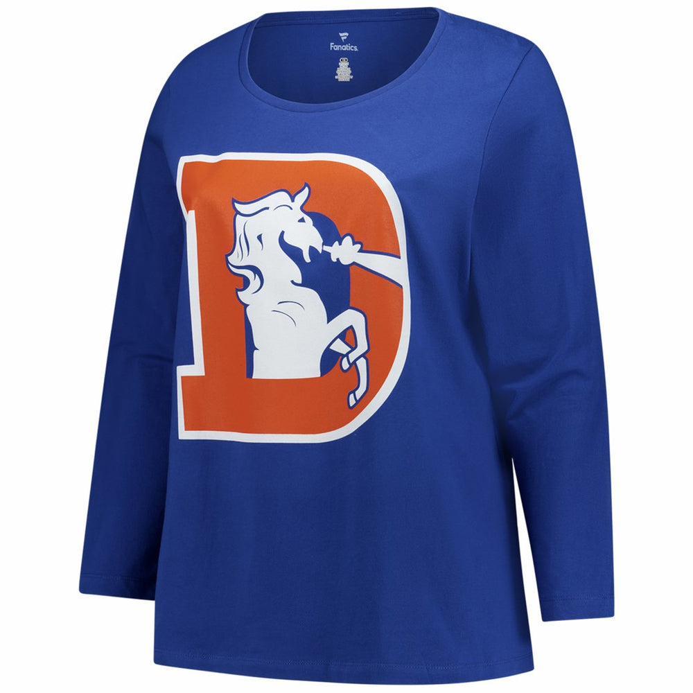Denver Broncos Women's Plus Size Primary Logo Long Sleeve Scoop Neck T-Shirt Royal | Fanatics