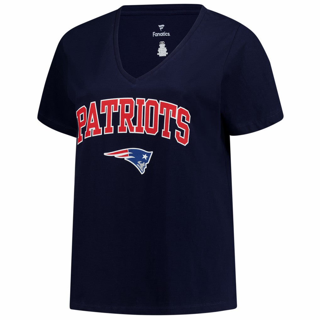 New England Patriots Women's Plus Size Arch Over Logo V-Neck T-Shirt Navy | Fanatics