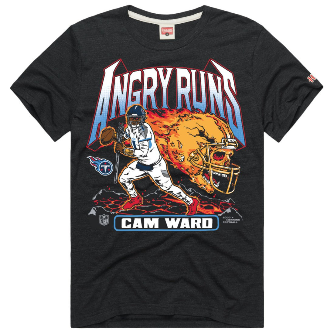 Cameron Ward Tennessee Titans Homage Unisex Angry Runs Player Graphic Tri-Blend T-Shirt Charcoal | NFL