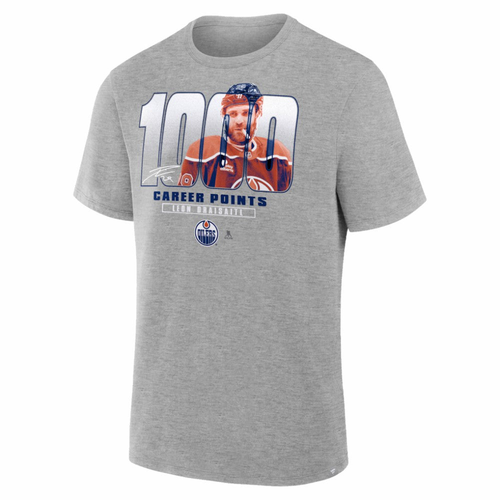Leon Draisaitl Edmonton Oilers 1000 Career Points Legacy T-Shirt - Gray - NHL