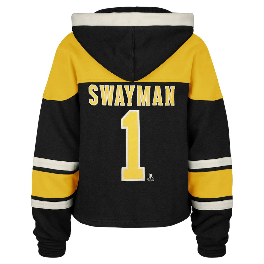 Jeremy Swayman Boston Bruins '47 Women's Superior Lacer Cropped Pullover Hoodie - Black - NHL