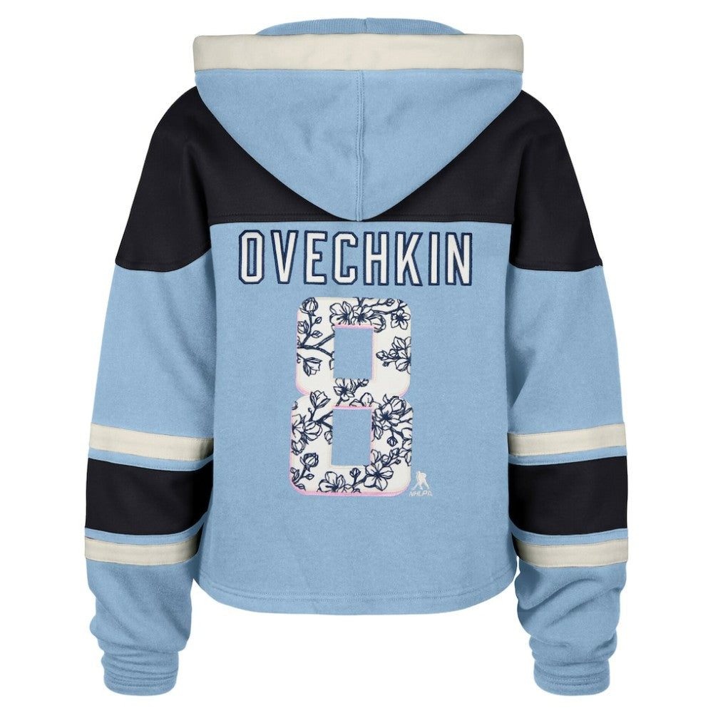 Alexander Ovechkin Washington Capitals '47 Women's Cherry Blossom Superior Lacer Cropped Pullover Hoodie - Light Blue - NHL
