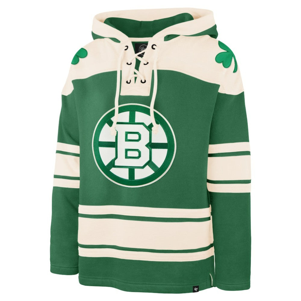Jeremy Swayman Boston Bruins '47 St. Patrick's Day Player Name & Number Lacer Pullover Hoodie - Kelly Green - NHL