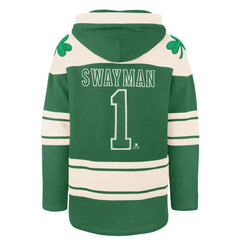 Jeremy Swayman Boston Bruins '47 St. Patrick's Day Player Name & Number Lacer Pullover Hoodie - Kelly Green - NHL