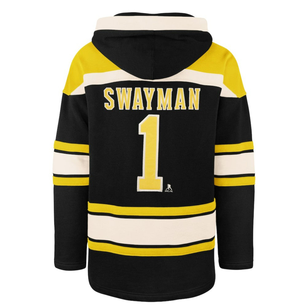 Jeremy Swayman Boston Bruins '47 Player Name & Number Lacer Hoodie - Black - NHL
