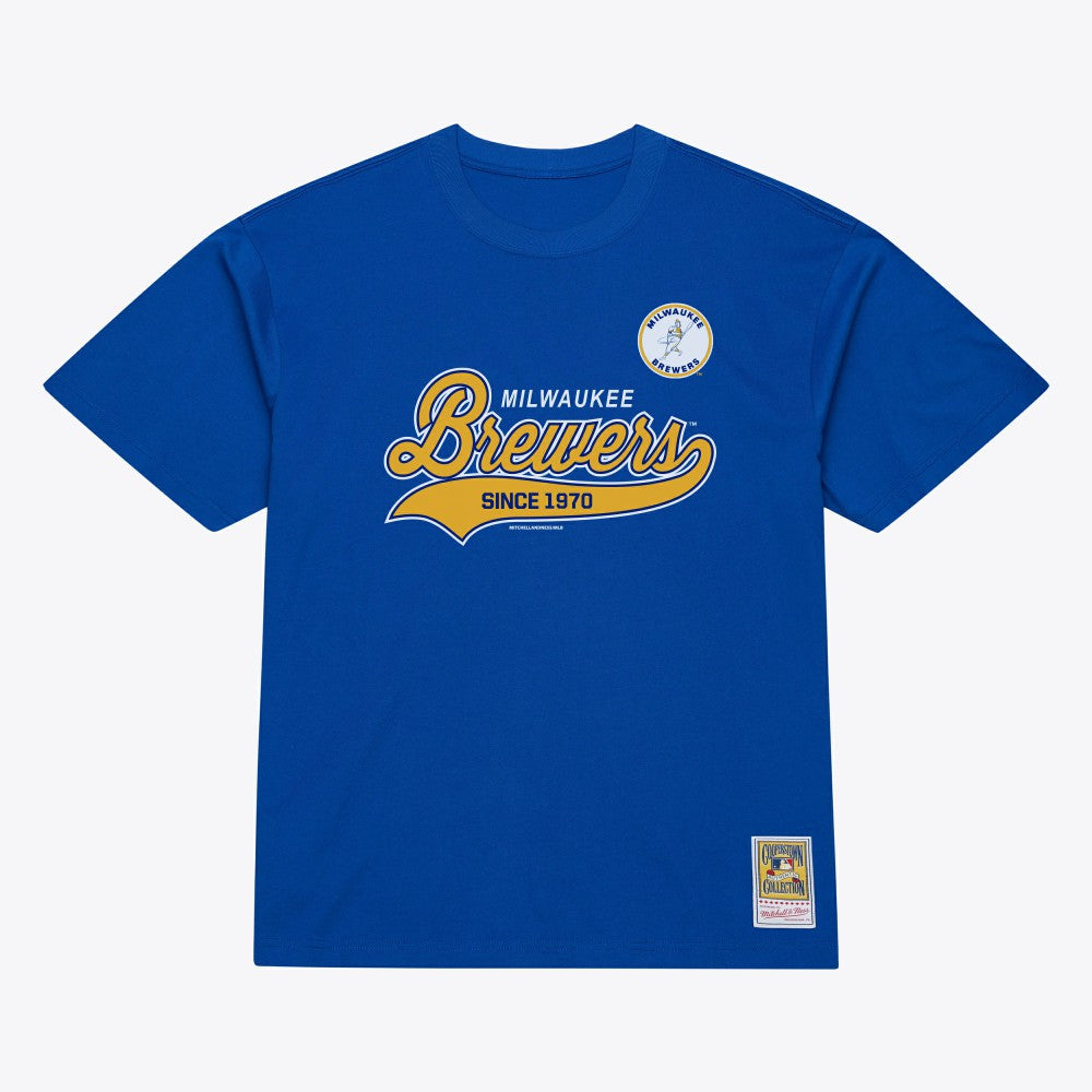 Milwaukee Brewers Mitchell & Ness Script Sweep Arch T-Shirt - MLB