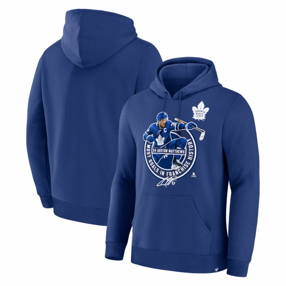 Auston Matthews Toronto Maple Leafs Most Goals in Franchise History Hoodie - Blue - NHL