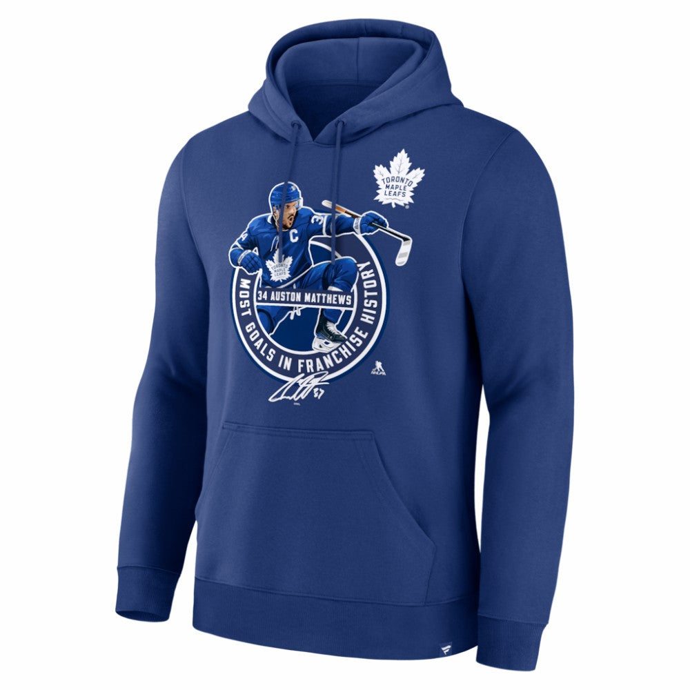 Auston Matthews Toronto Maple Leafs Most Goals in Franchise History Hoodie - Blue - NHL