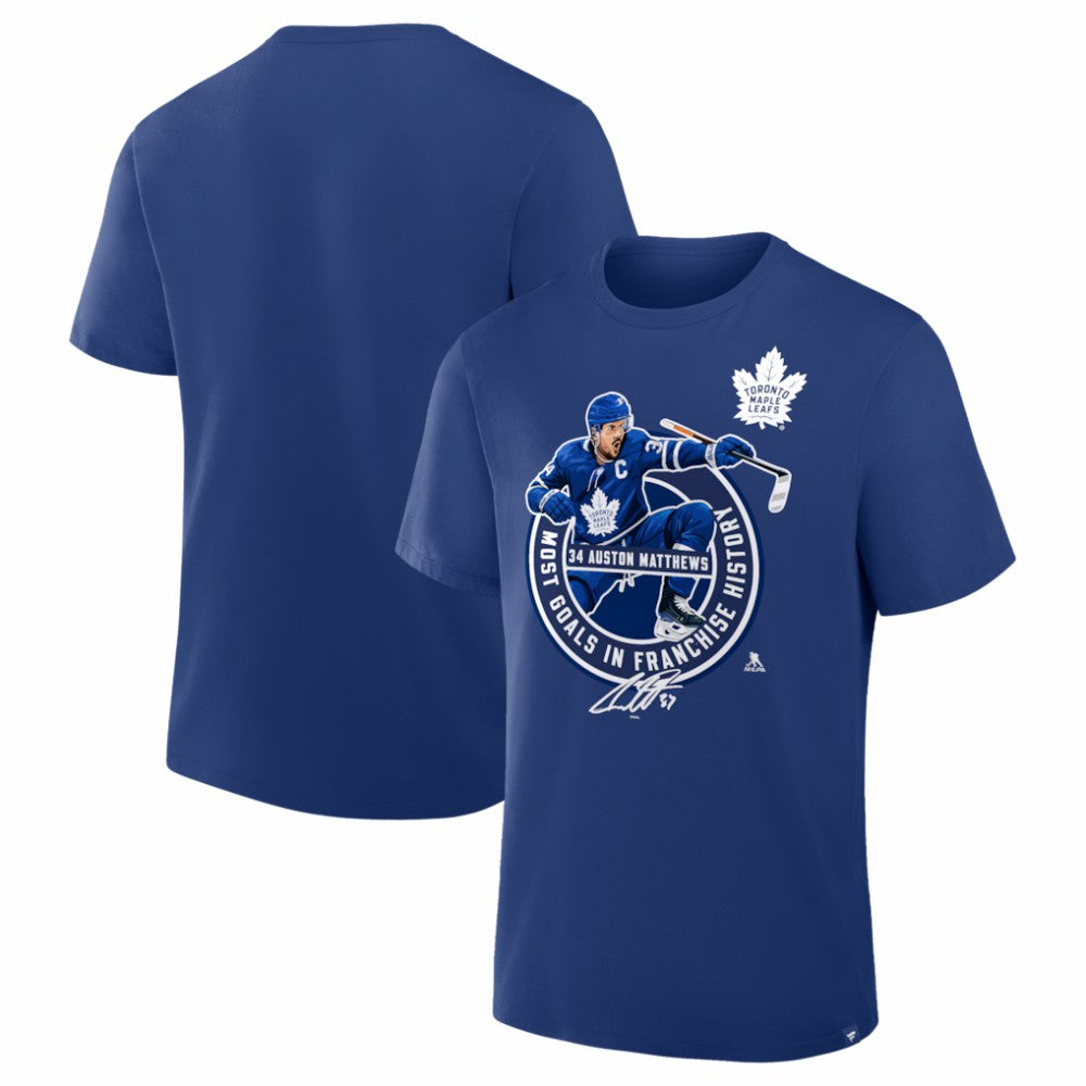 Auston Matthews Toronto Maple Leafs Most Goals in Franchise History T-Shirt - Blue - NHL