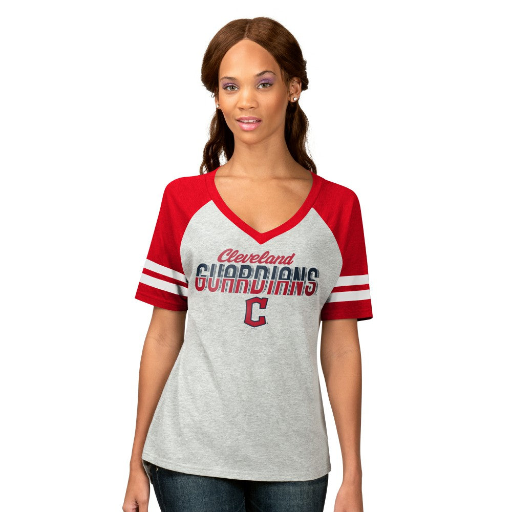 Cleveland Guardians G-III 4Her by Carl Banks Women's Goal Line Raglan V-Neck T-Shirt - MLB