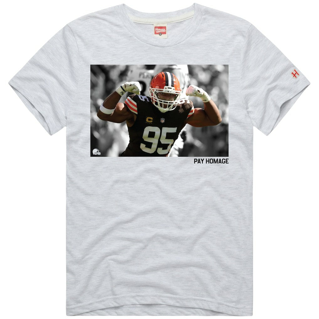 Myles Garrett Cleveland Browns Homage Unisex Player Graphic Tri-Blend T-Shirt Ash | NFL