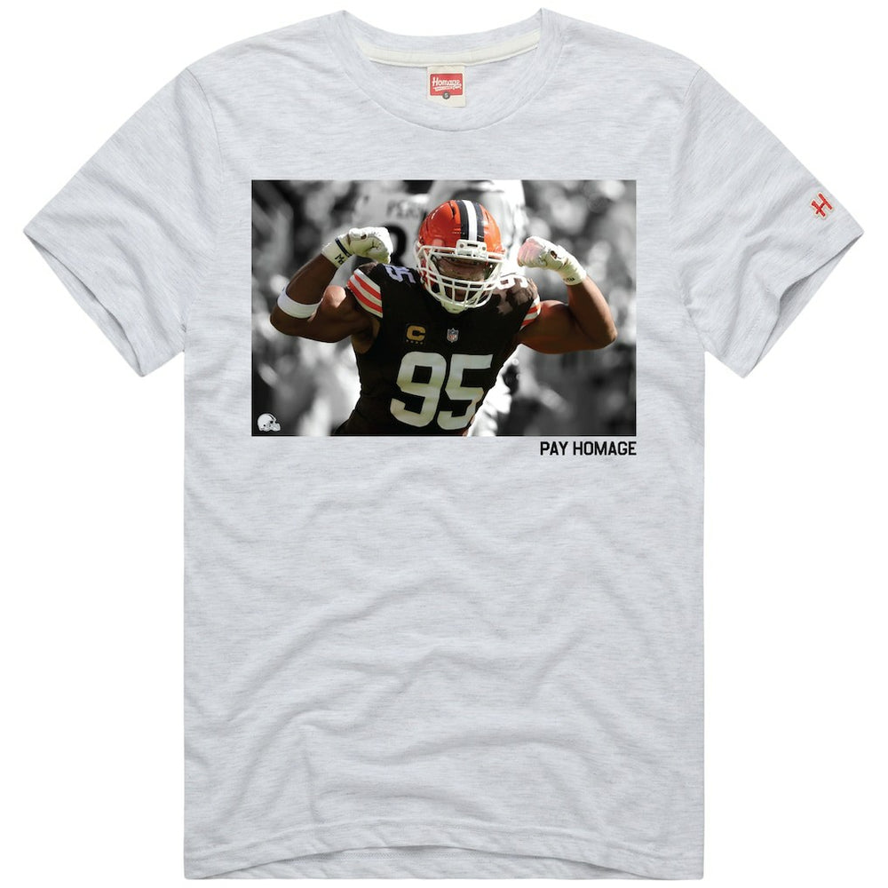 Myles Garrett Cleveland Browns Homage Unisex Player Graphic Tri-Blend T-Shirt Ash | NFL