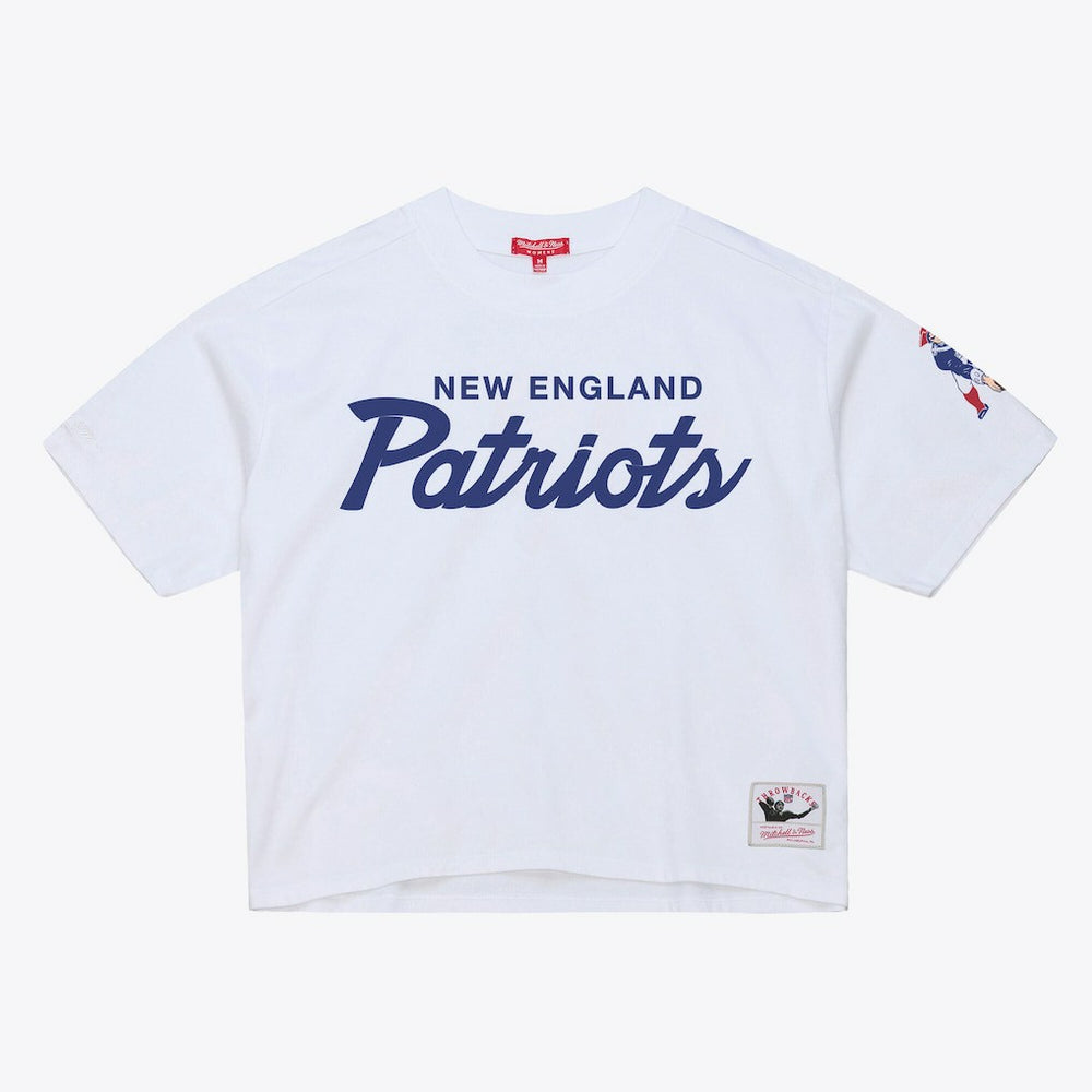 New England Patriots Women's Head Coach Cropped T-Shirt White | Mitchell & Ness