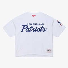New England Patriots Women's Head Coach Cropped T-Shirt White | Mitchell & Ness