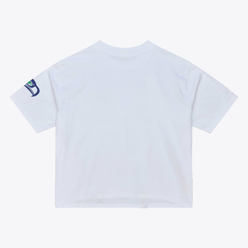 Seattle Seahawks Women's Head Coach Cropped T-Shirt White | Mitchell & Ness