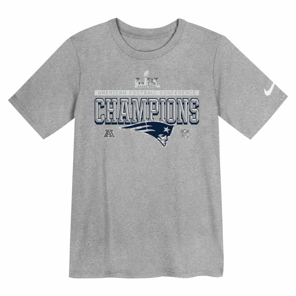 New England Patriots Preschool 2025 AFC Champions Locker Room Trophy Collection T-Shirt Gray | Nike for Sale