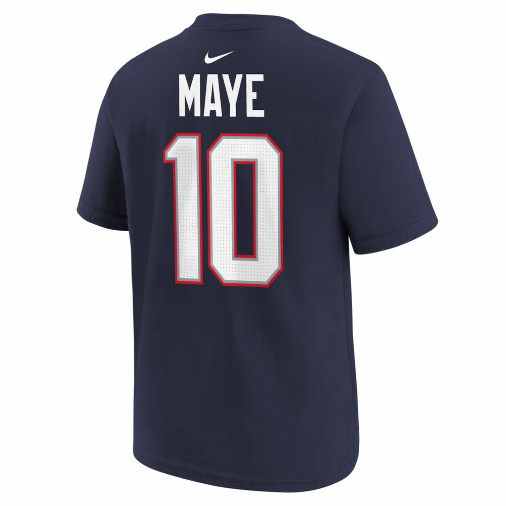 Drake Maye New England Patriots Youth Super Bowl LX Patch Name & Number T-Shirt Navy | Nike for Sale