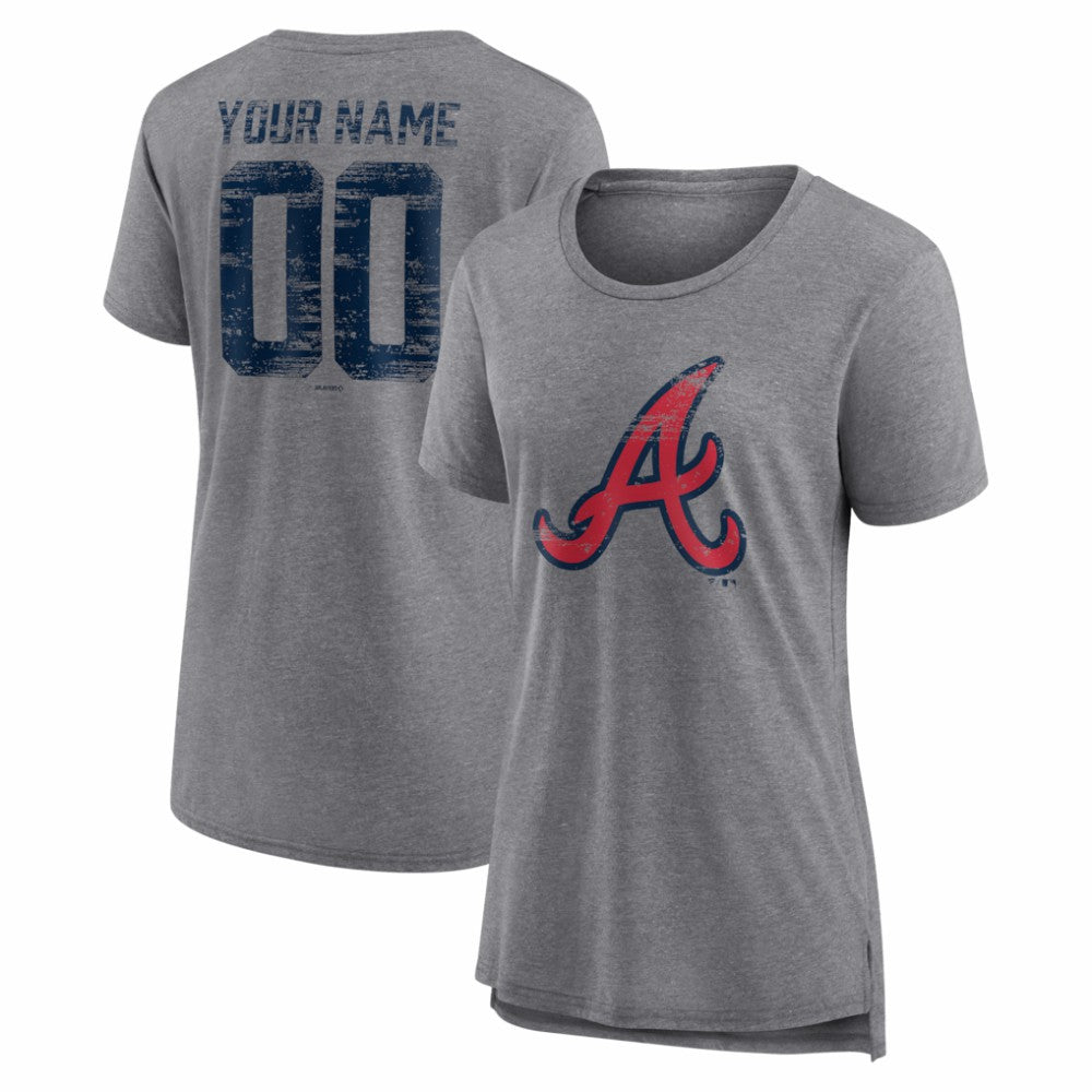 Atlanta Braves Women's Heritage Personalized Any Name & Number Tri-Blend T-Shirt - MLB