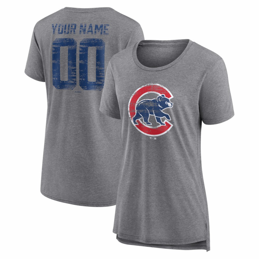 Chicago Cubs Women's Heritage Personalized Any Name & Number Tri-Blend T-Shirt - MLB