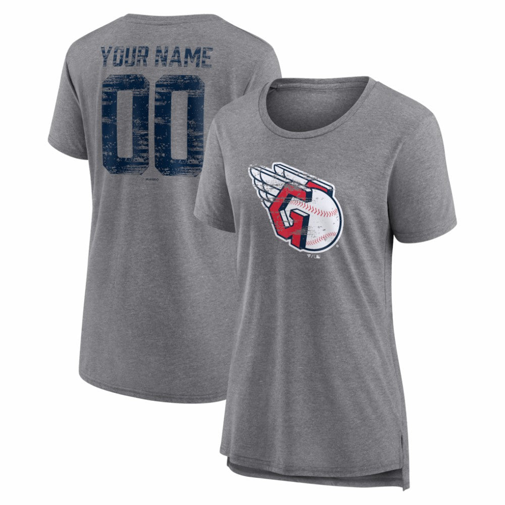 Cleveland Guardians Women's Heritage Personalized Any Name & Number Tri-Blend T-Shirt - MLB