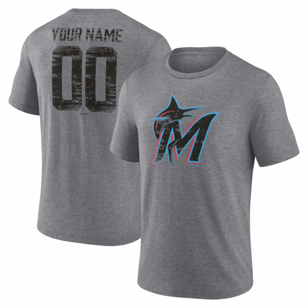 Miami Marlins Heritage Personalized Any Name & Number Tri-Blend T-Shirt - MLB