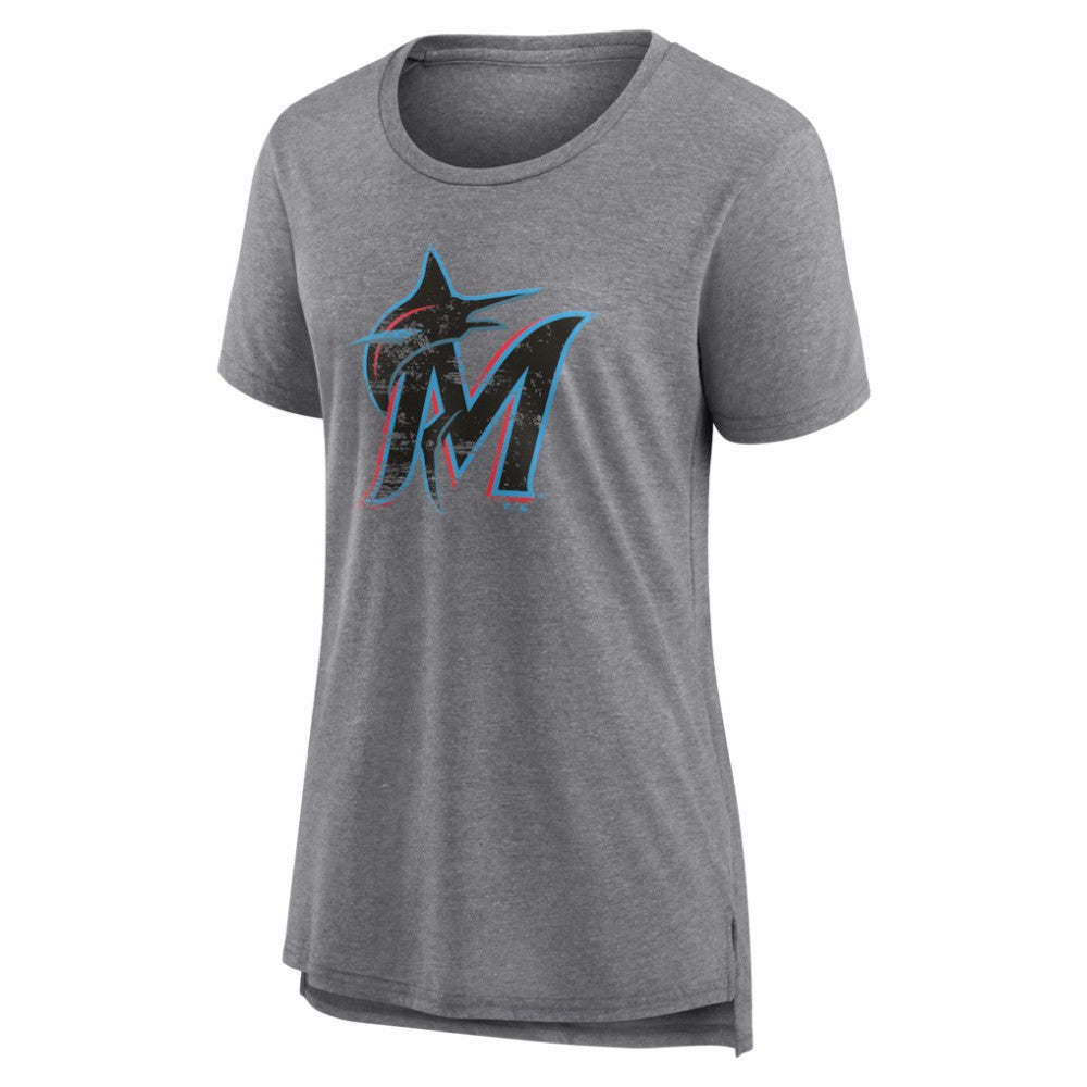 Miami Marlins Women's Heritage Personalized Any Name & Number Tri-Blend T-Shirt - MLB