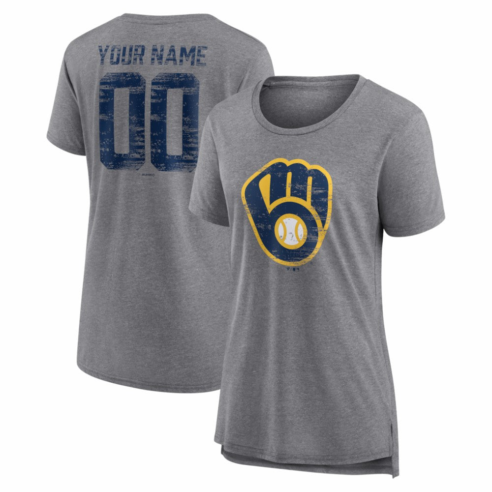 Milwaukee Brewers Women's Heritage Personalized Any Name & Number Tri-Blend T-Shirt - MLB