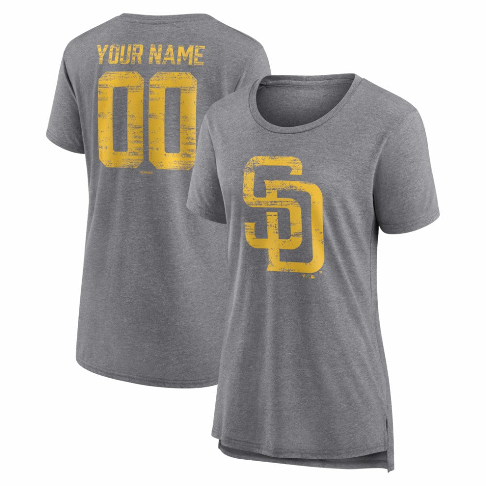 San Diego Padres Women's Heritage Personalized Any Name & Number Tri-Blend T-Shirt - MLB
