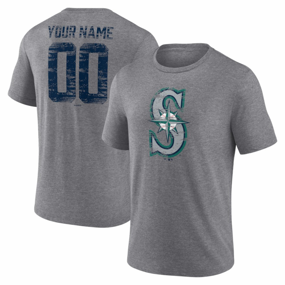 Seattle Mariners Heritage Personalized Any Name & Number Tri-Blend T-Shirt - MLB