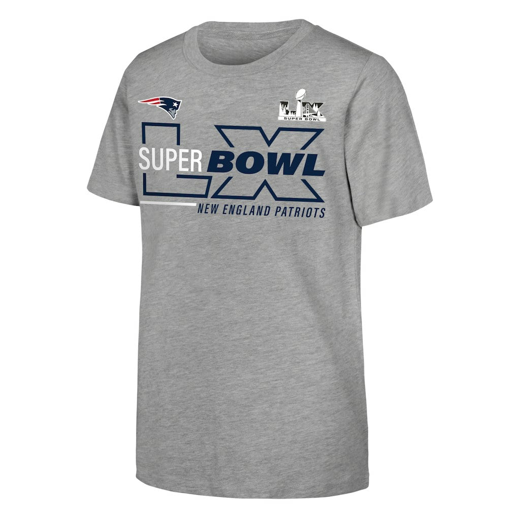 New England Patriots Youth Super Bowl LX Roster T-Shirt Heather Gray | Fanatics