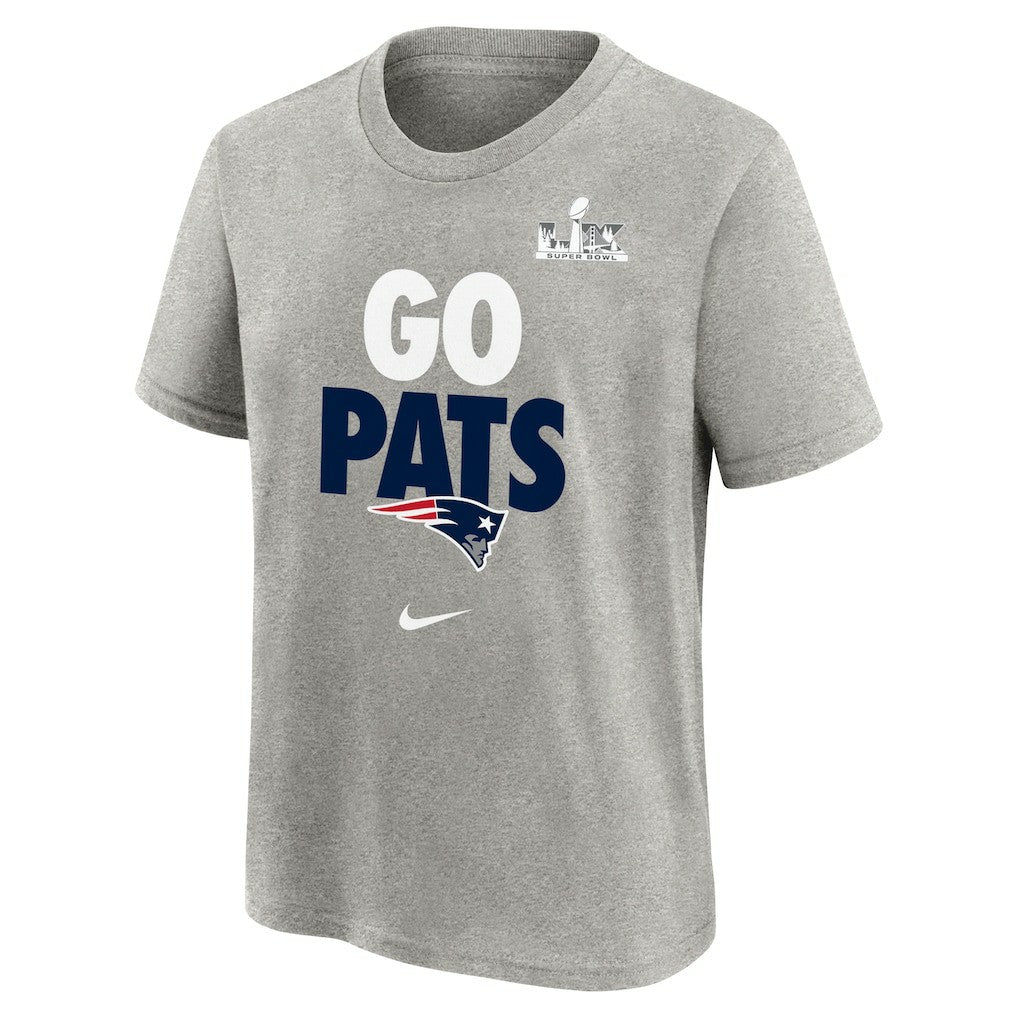 New England Patriots Youth Super Bowl LX Fast As Fast Gets Hometown Slogan T-Shirt Gray | Nike for Sale