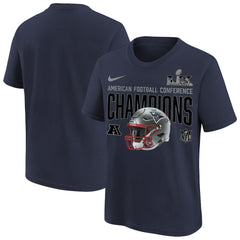 New England Patriots Youth 2025 AFC Champions Glory Shield Helmet T-Shirt Navy | Nike for Sale