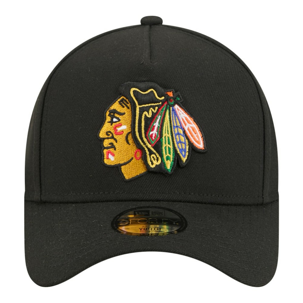 Chicago Blackhawks New Era Youth 9FORTY A-Frame Adjustable Hat - Black - NHL