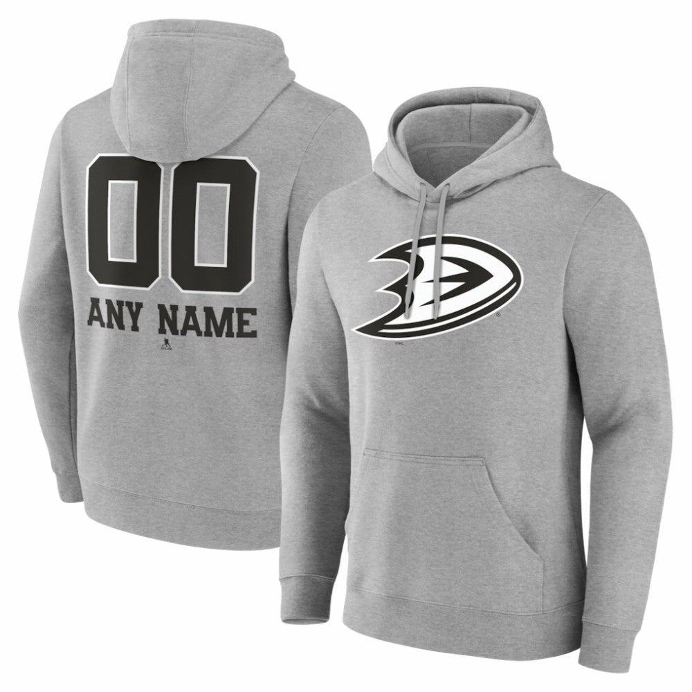 Anaheim Ducks Big & Tall Personalized Name & Number Monochrome Pullover Hoodie - Gray - NHL