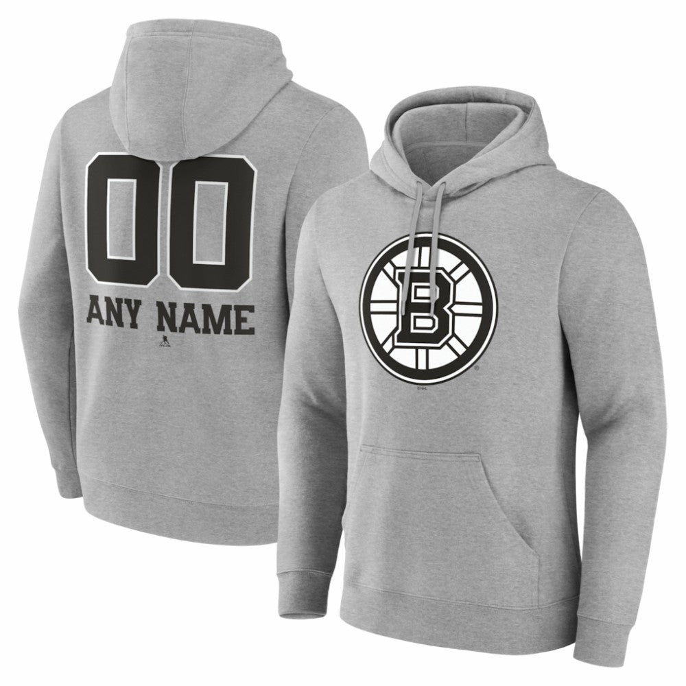Boston Bruins Big & Tall Personalized Name & Number Monochrome Pullover Hoodie - Gray - NHL