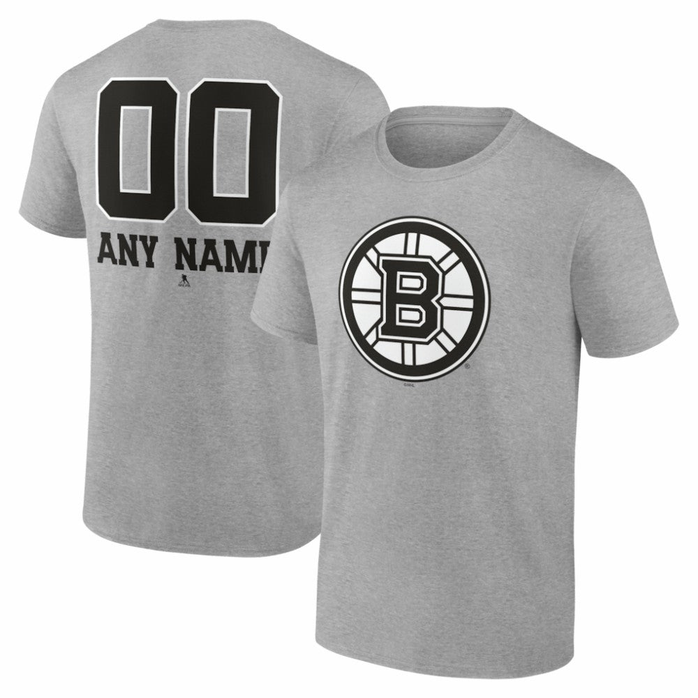 Boston Bruins Big & Tall Personalized Name & Number Monochrome T-Shirt - Gray - NHL