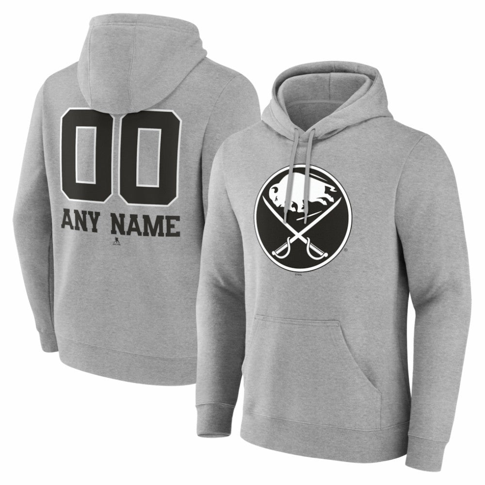 Buffalo Sabres Big & Tall Personalized Name & Number Monochrome Pullover Hoodie - Gray - NHL