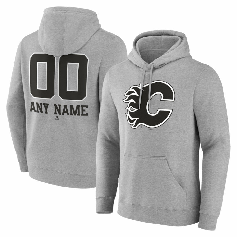 Calgary Flames Big & Tall Personalized Name & Number Monochrome Pullover Hoodie - Gray - NHL
