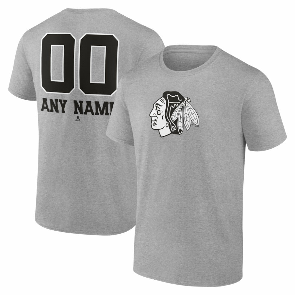 Chicago Blackhawks Big & Tall Personalized Name & Number Monochrome T-Shirt - Gray - NHL
