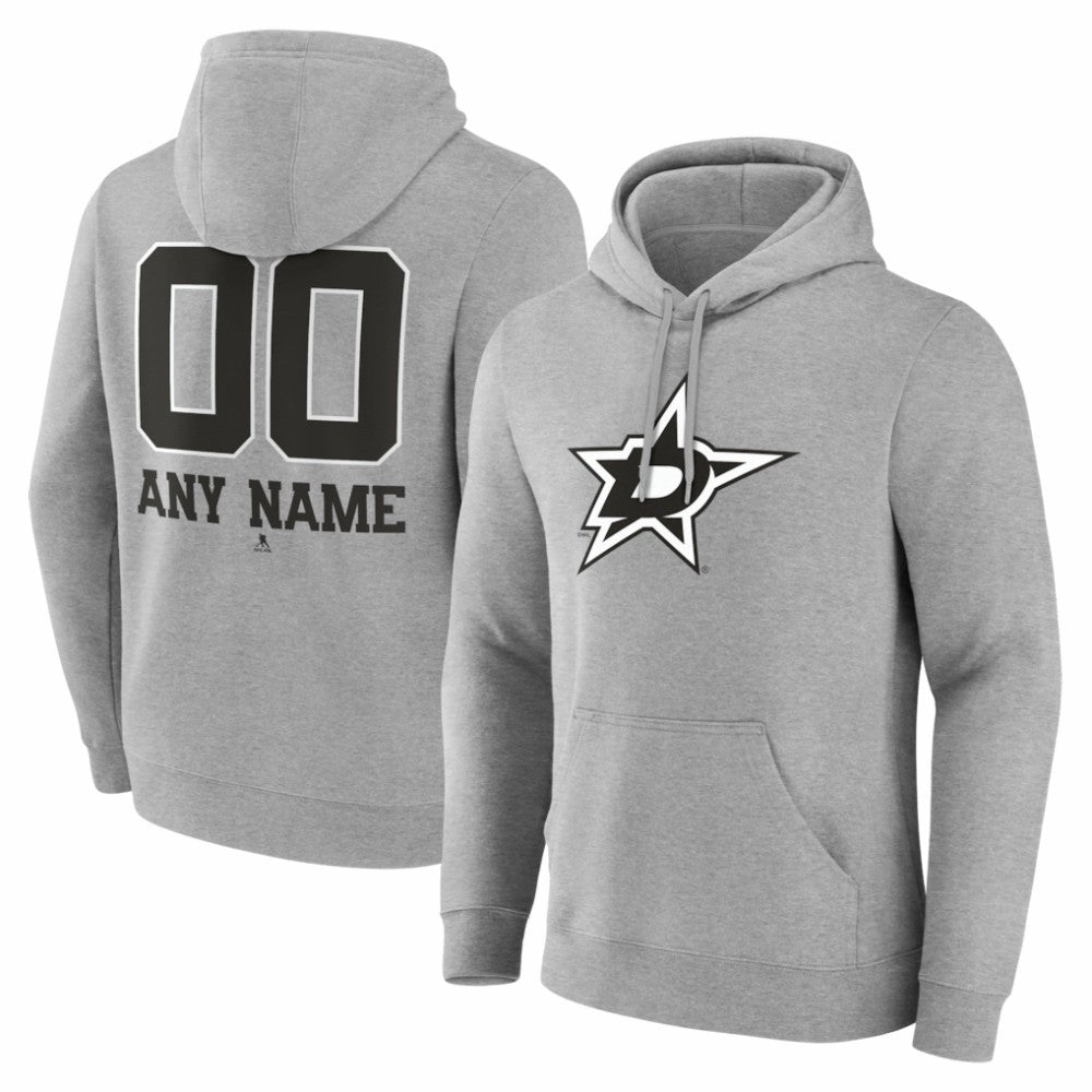 Dallas Stars Big & Tall Personalized Name & Number Monochrome Pullover Hoodie - Gray - NHL