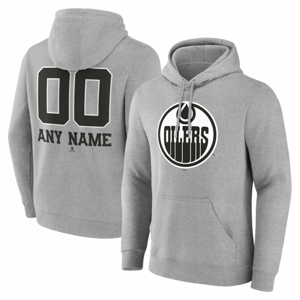Edmonton Oilers Big & Tall Personalized Name & Number Monochrome Pullover Hoodie - Gray - NHL
