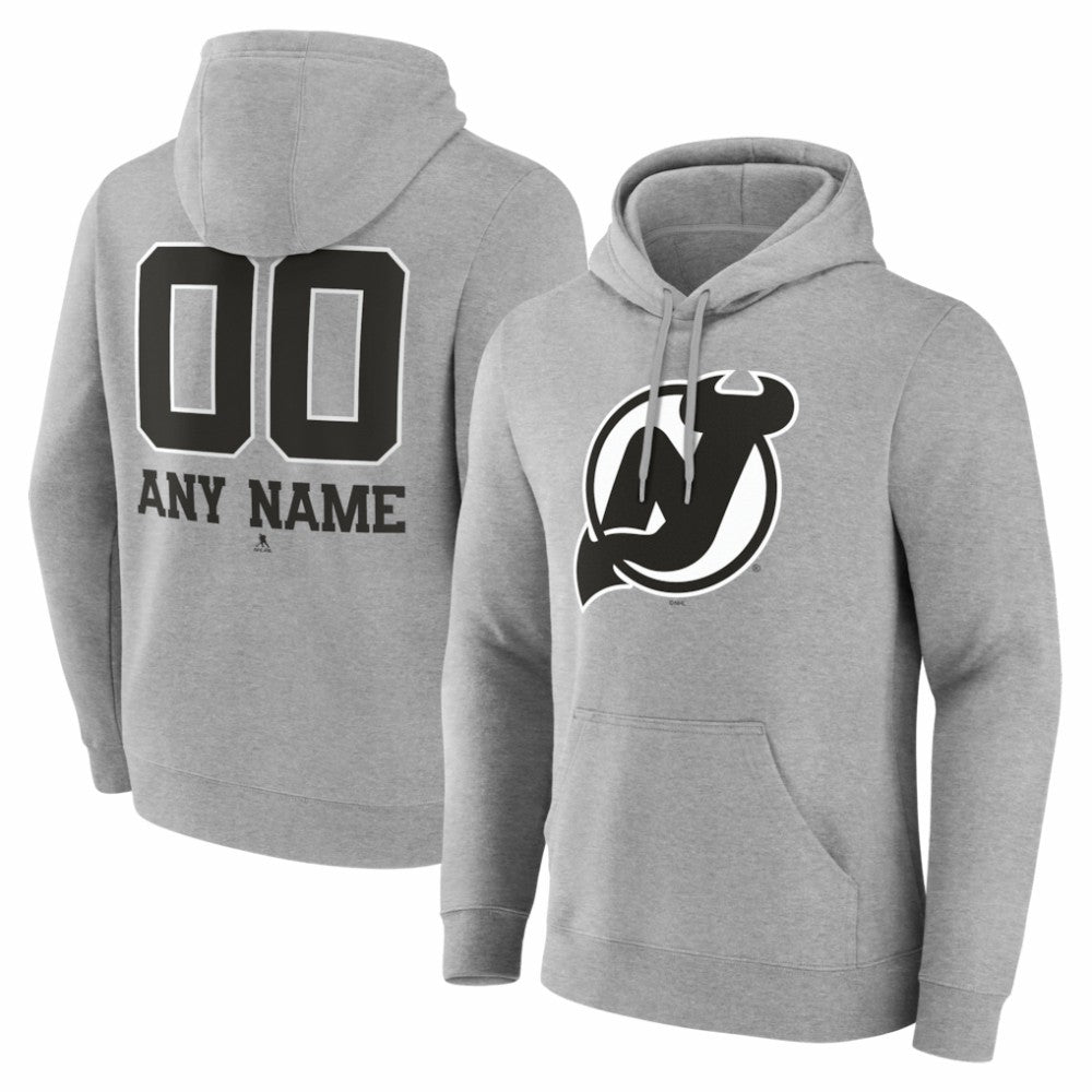 New Jersey Devils Big & Tall Personalized Name & Number Monochrome Pullover Hoodie - Gray - NHL