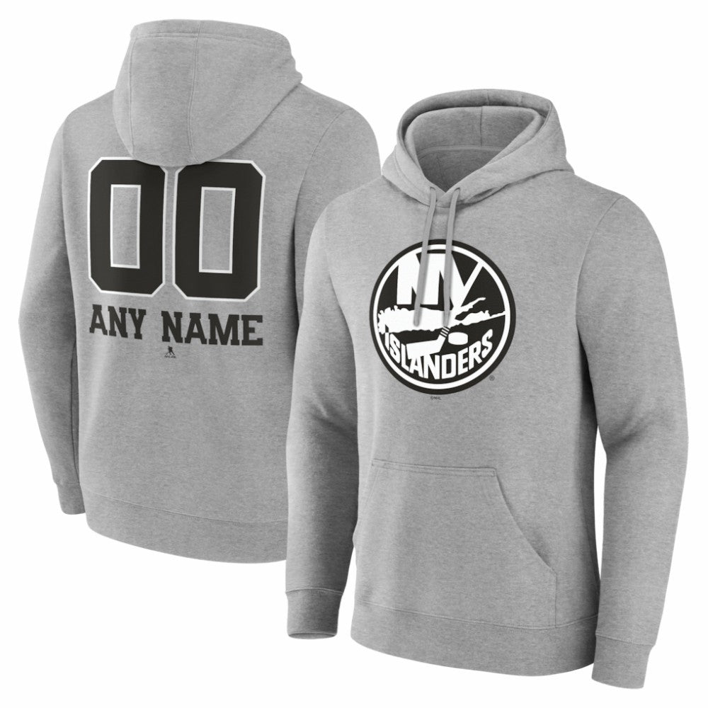 New York Islanders Big & Tall Personalized Name & Number Monochrome Pullover Hoodie - Gray - NHL