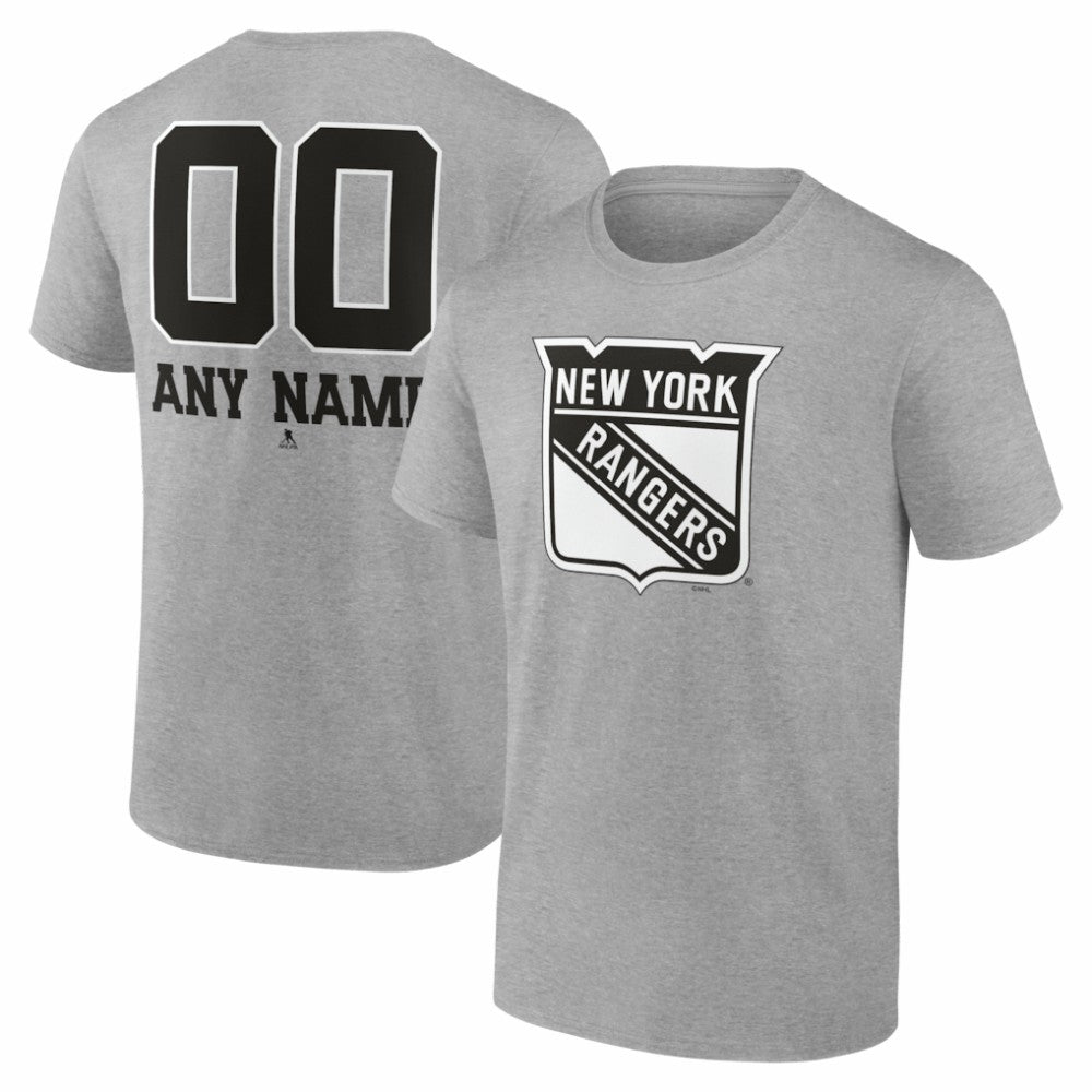 New York Rangers Big & Tall Personalized Name & Number Monochrome T-Shirt - Gray - NHL